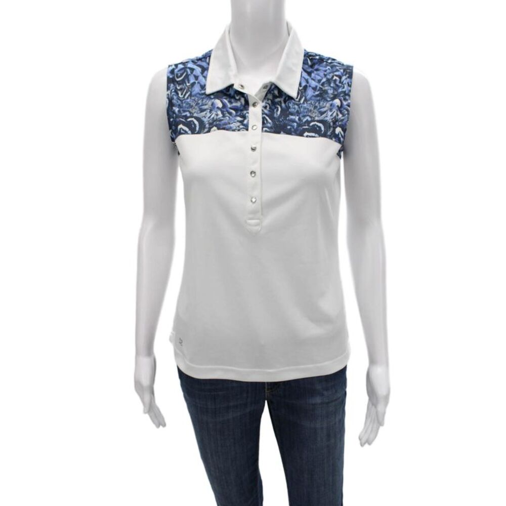 Daily Sports Womens Floral Collared Sleeveless Polo Top Multicolor Size S